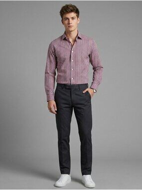 Faconnable Mens Button Down Shirt Red/Blue Plaid Size M Cotton Classic Fit Pre-O